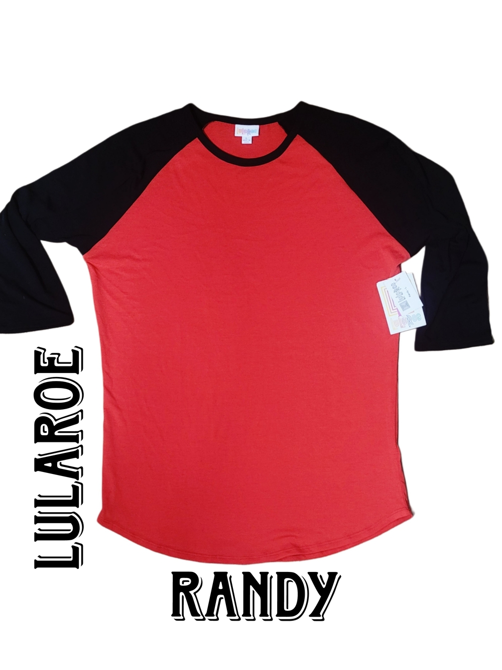 LuLaRoe Randy 3/4 Sleeve  Red Raglan/Baseball Shirt with Black Sleeves